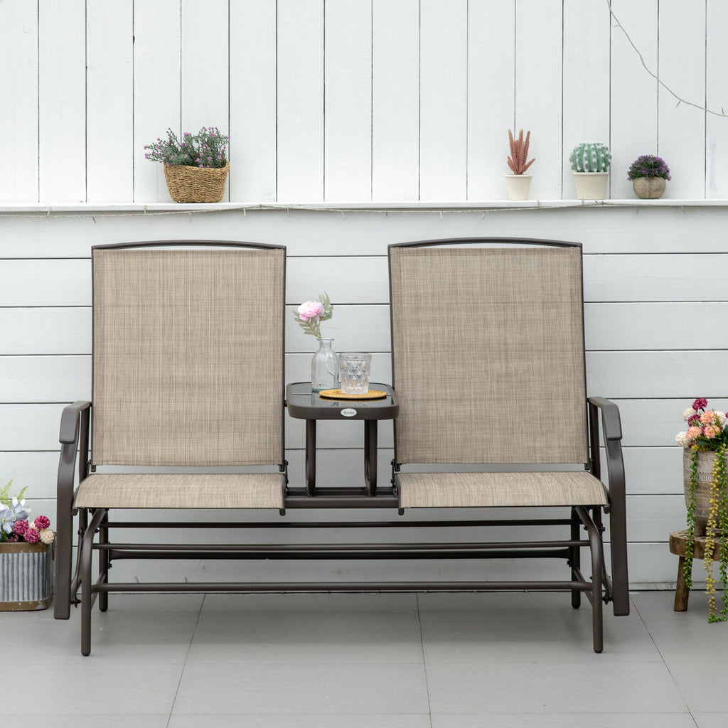 Patio Glider Rocking Chair 2 Person Outdoor Loveseat Rocker Garden Furniture Bench, Flaxen
