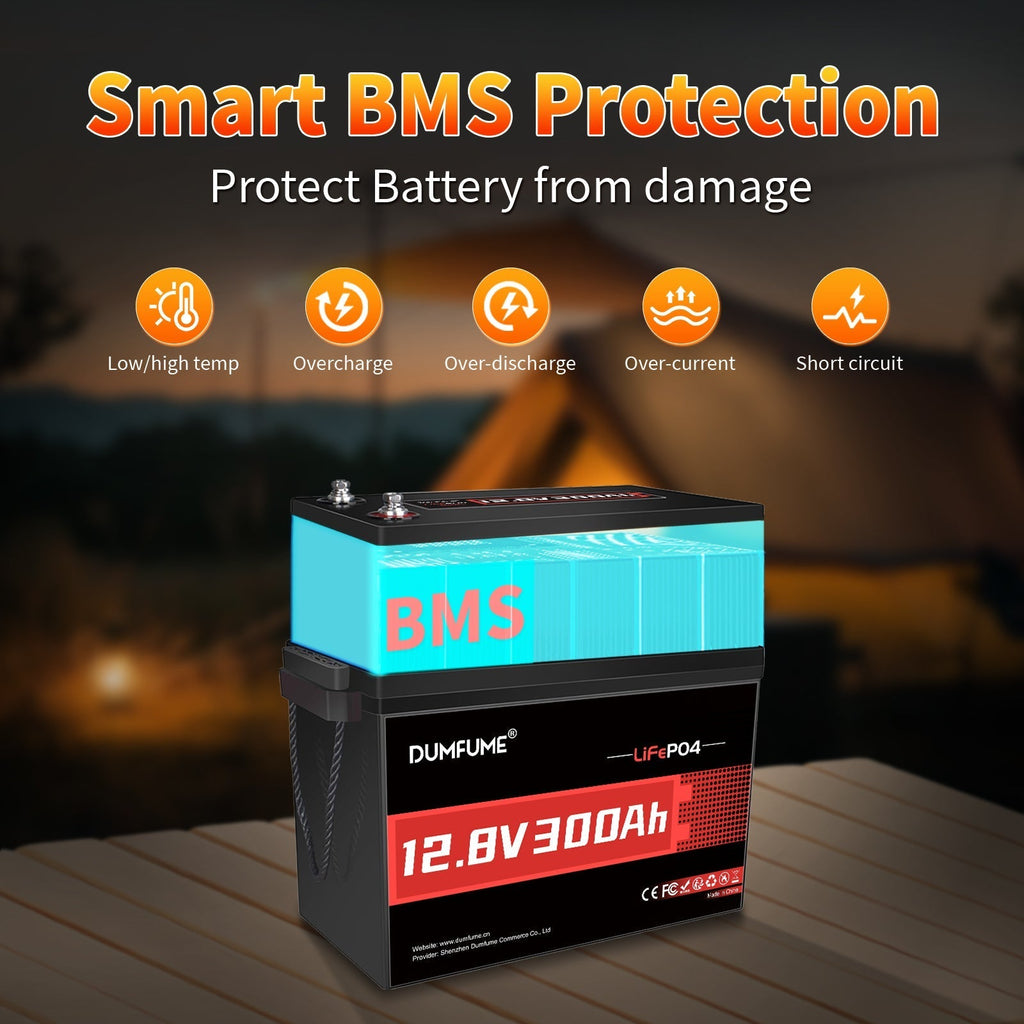 Dumfume 2 Pack 12.8V 300Ah LiFePO4 Batteries – 200A BMS