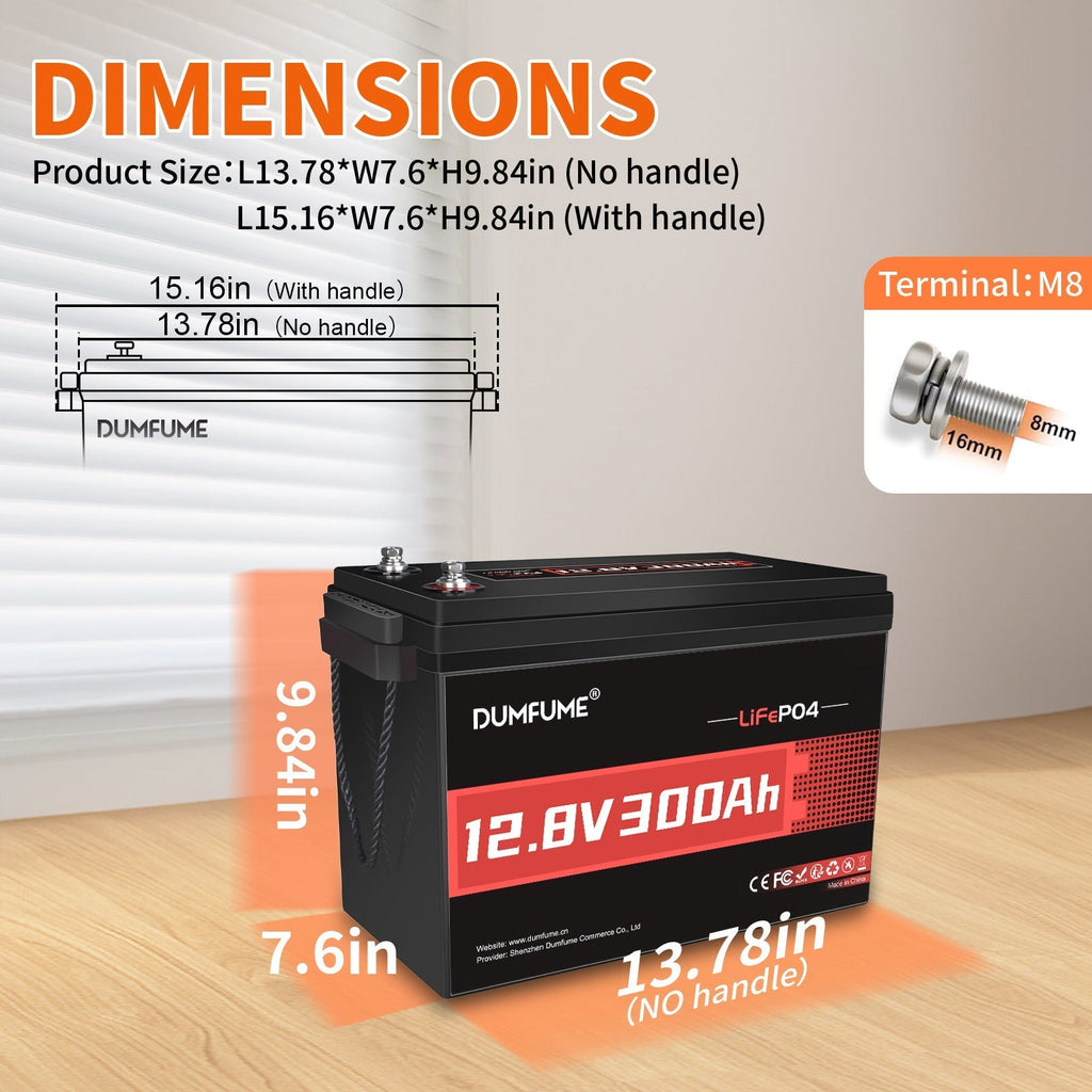 Dumfume 2 Pack 12.8V 300Ah LiFePO4 Batteries – 200A BMS