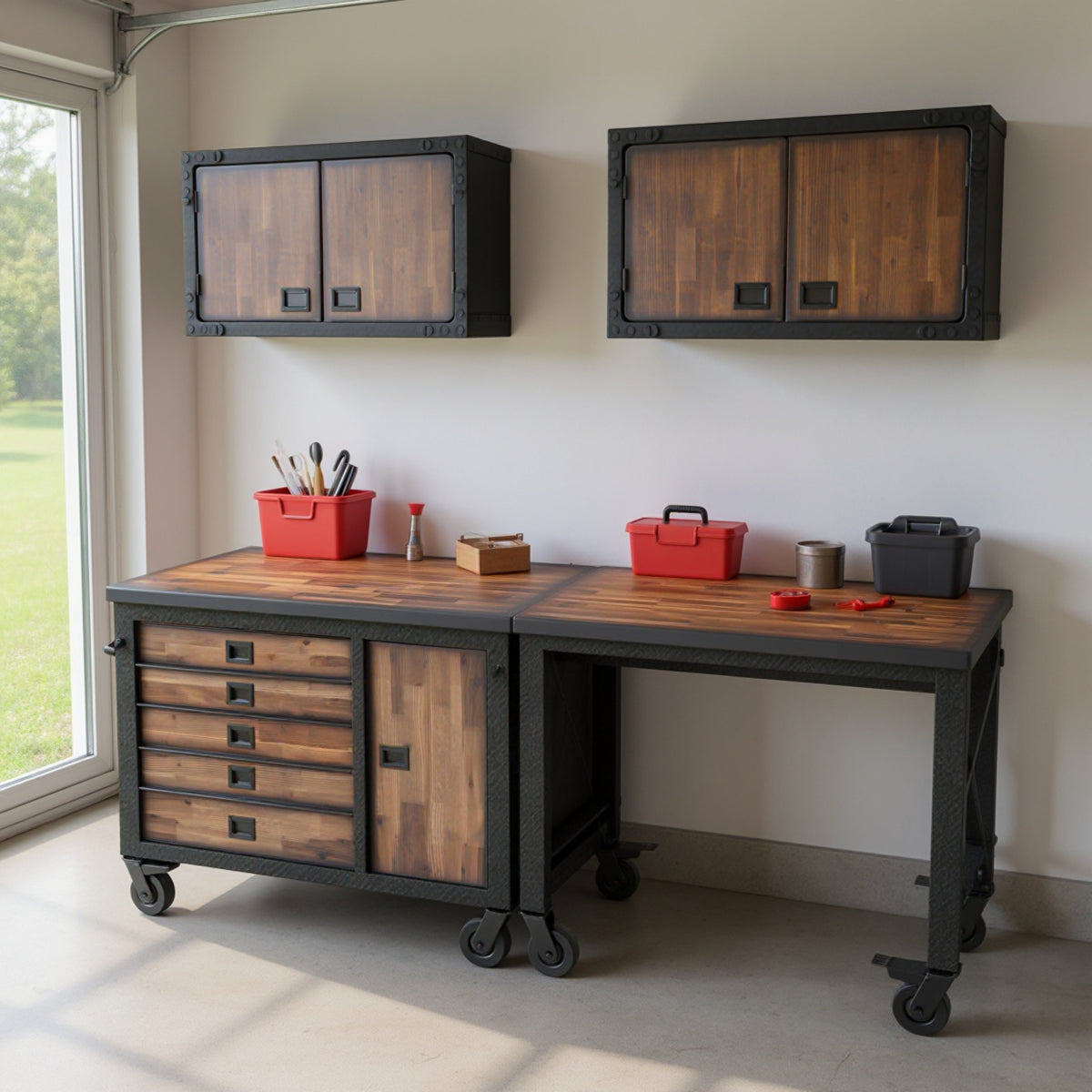 Duramax 4-Piece Garage Storage Combo Set with Tool Chest, Industrial Desk and 2 Wall Cabinets