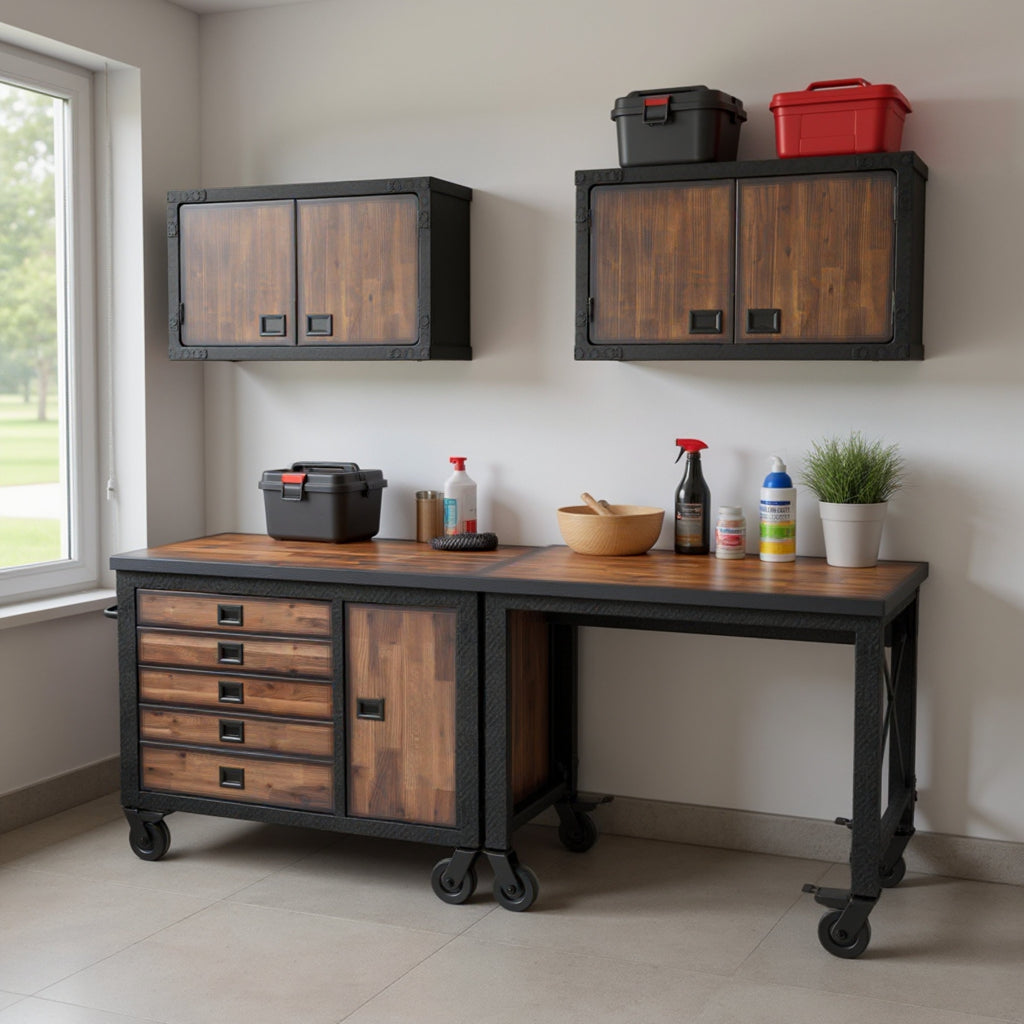 Duramax 4-Piece Garage Storage Combo Set with Tool Chest, Industrial Desk and 2 Wall Cabinets
