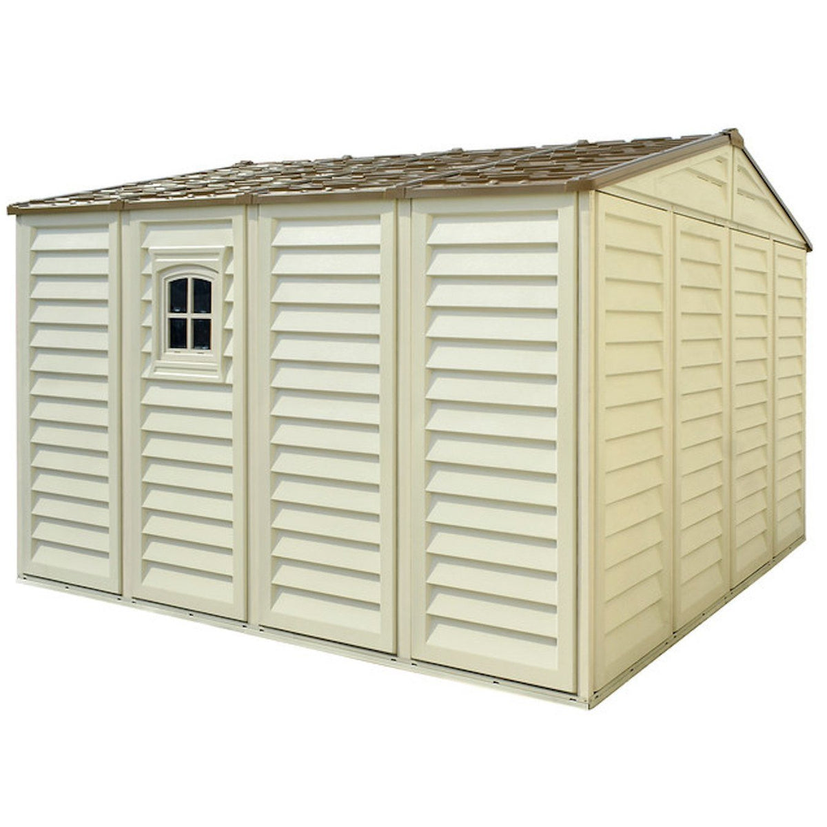 DuraMax 10.5ft x 10.5 ft Woodbridge Plus Vinyl Shed w/ Foundation Kit & Window 40224