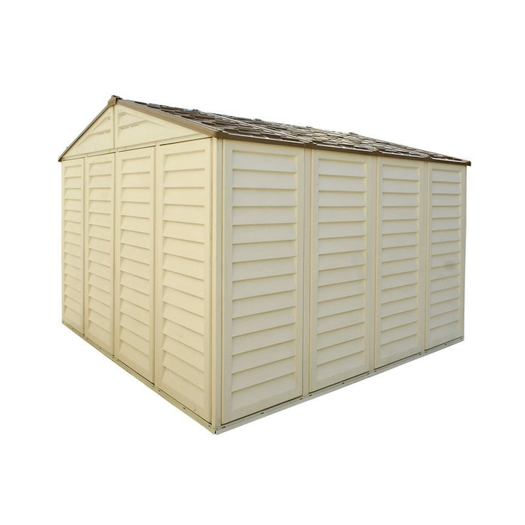 DuraMax 10.5ft x 10.5 ft Woodbridge Plus Vinyl Shed w/ Foundation Kit & Window 40224