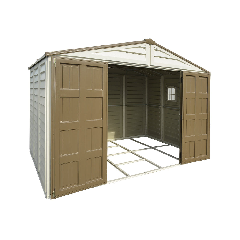 DuraMax 10.5ft x 13ft  Woodbridge Plus Vinyl Shed w/ Foundation Kit & Window 40234