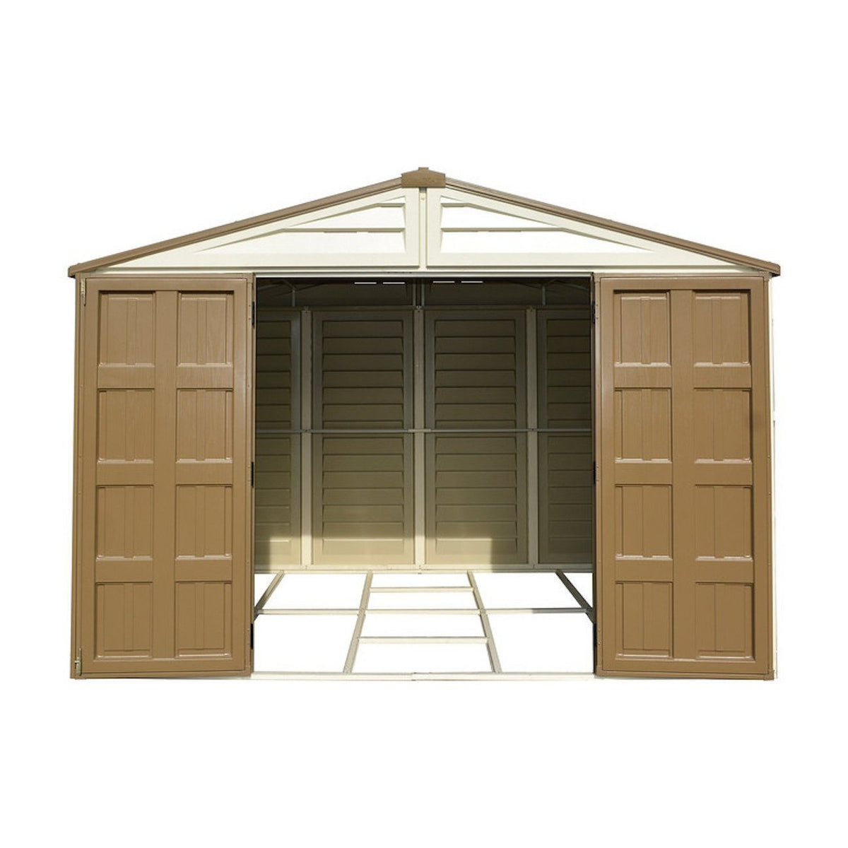 DuraMax 10.5ft x 13ft  Woodbridge Plus Vinyl Shed w/ Foundation Kit & Window 40234