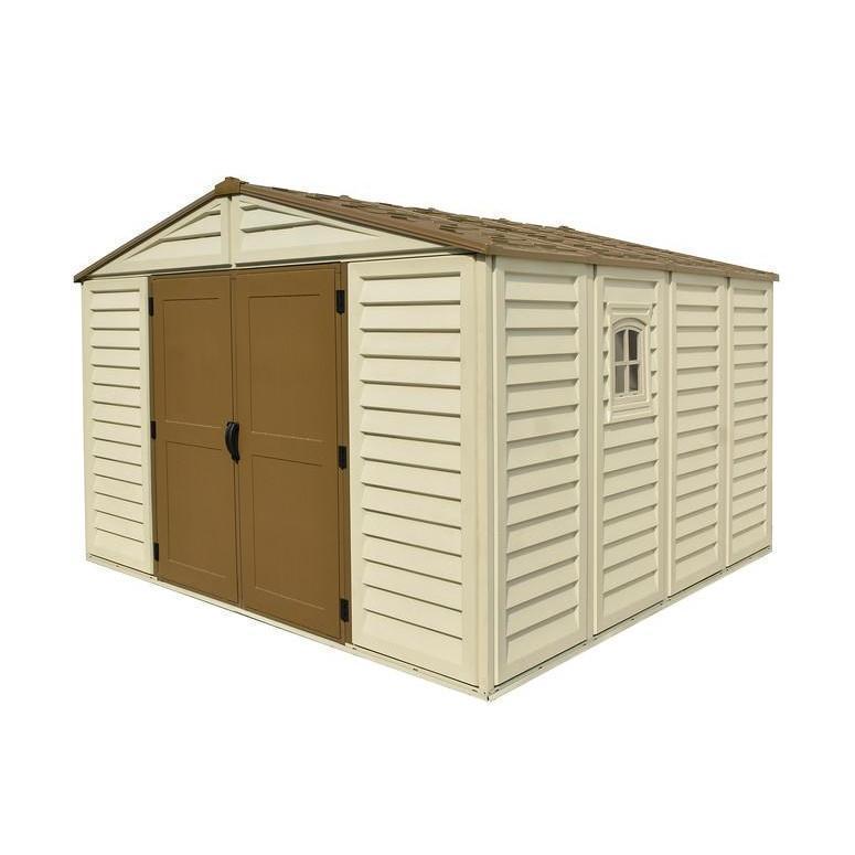 DuraMax 10.5ft x 13ft  Woodbridge Plus Vinyl Shed w/ Foundation Kit & Window 40234