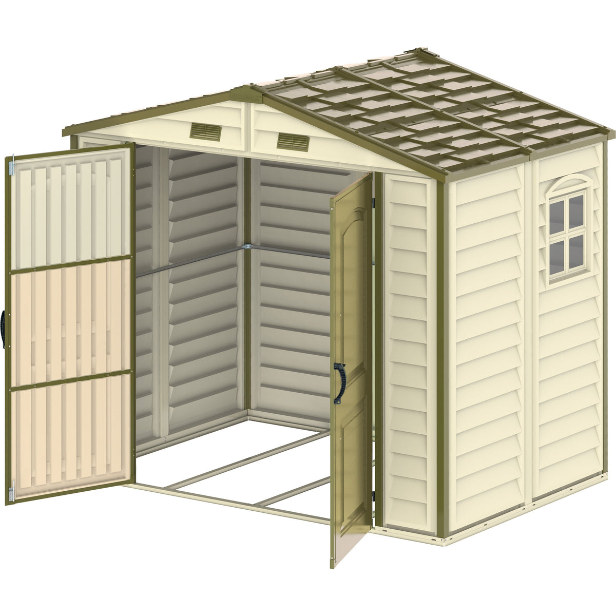 DuraMax 8ft x 5.5ft Storeall Vinyl Shed with Foundation Kit and window 30115
