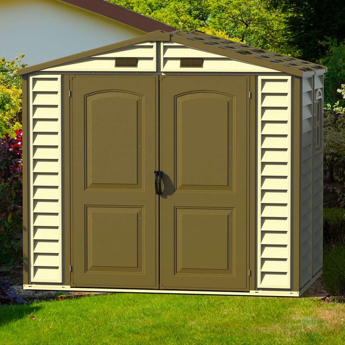 DuraMax 8ft x 5.5ft Storeall Vinyl Shed with Foundation Kit and window 30115