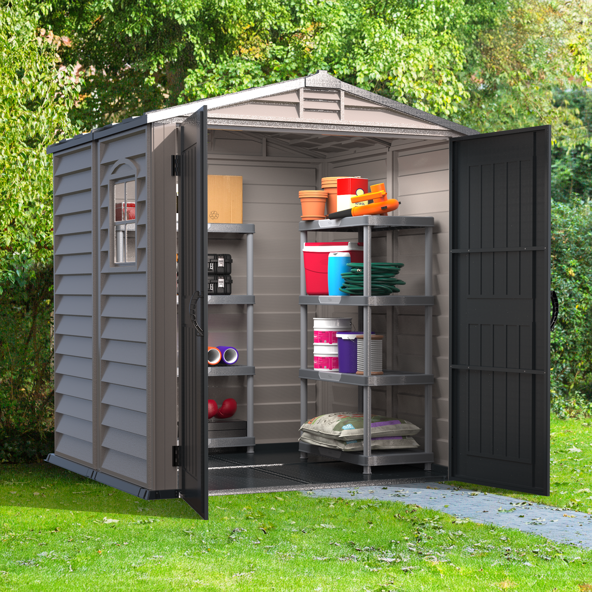 DuraMax Plus 6ft x6ft Storemate Vinyl Shed with Molded Floor 30425