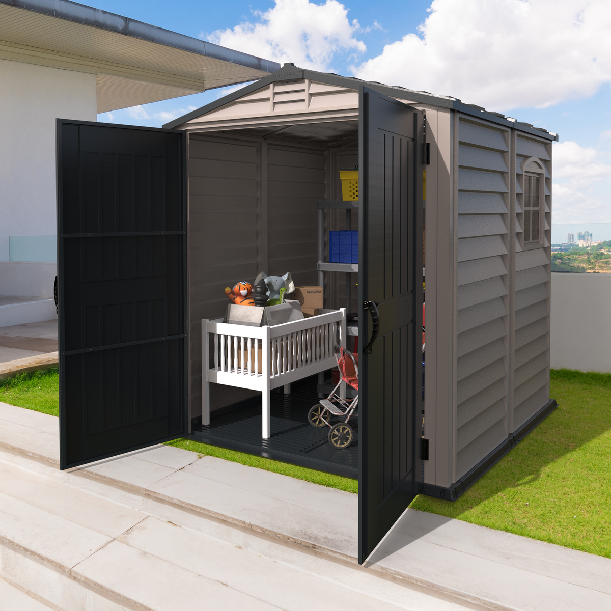 DuraMax Plus 6ft x6ft Storemate Vinyl Shed with Molded Floor 30425
