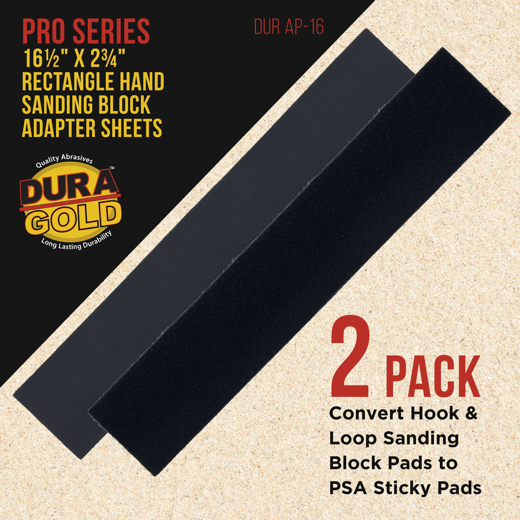 Pro Series Rectangle 16-1/2" Hand Sanding Block Adaptor Sheets to Convert Hook & Loop Longboard Sanding Block Pads to PSA Sticky Pads 2 Pack