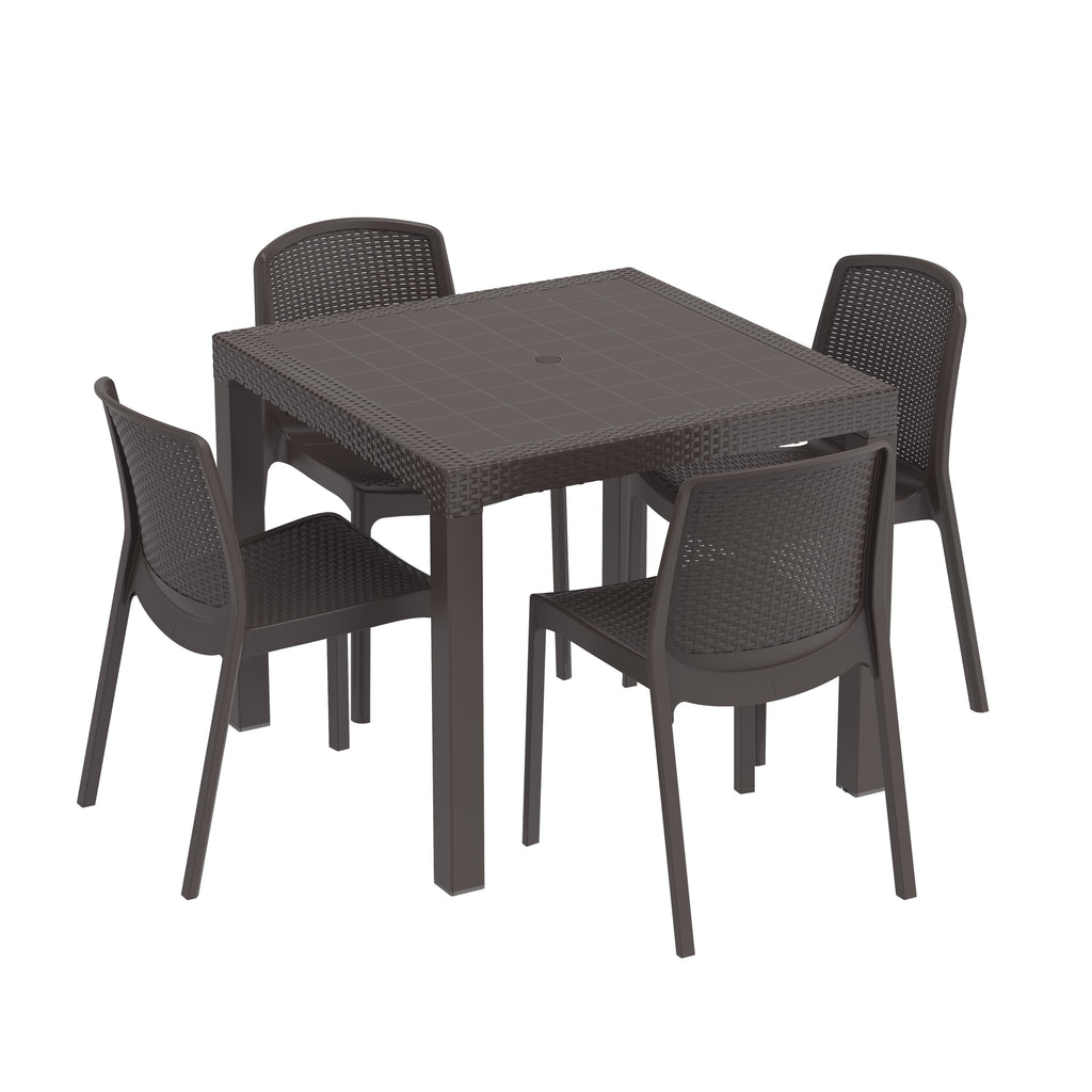 Duramax Rattan Square Table with 4 Duramax Chairs for the Backyard, Garden and Patio (2 Colors)