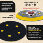 Pro Series 5" Hook & Loop DA Backing Plate Pad, 5 Hole Pattern Dustless - Dual-Action Random Orbital Sanding Pad, For Sander Polisher Auto