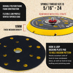 Pro Series 6" Hook & Loop DA Backing Plate Pad, 15 (8 + 6 + 1) Hole Pattern Dustless - Dual-Action Random Orbital Sanding Pad, Sander Auto