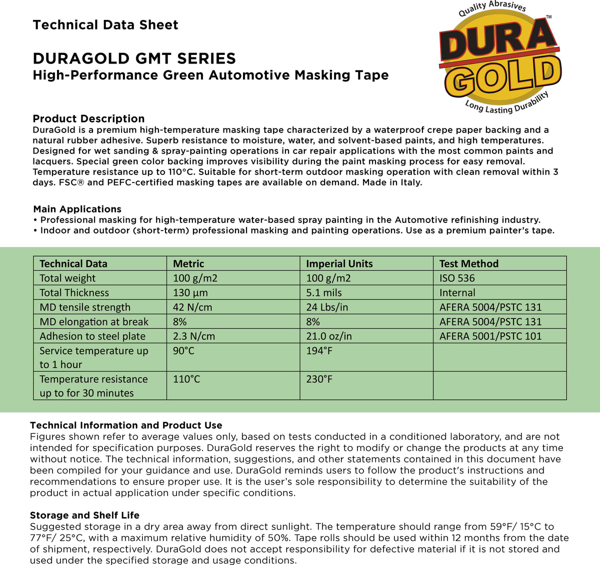 Dura-Gold Green Automotive Masking Tape 3/4 Inch (0.7 Inch x 55 Yards), 4 Rolls - Premium High-Performance, Heat Resistant - Auto Refinish Painting, Car Detailing, Autobody, Industrial, Painters Tape