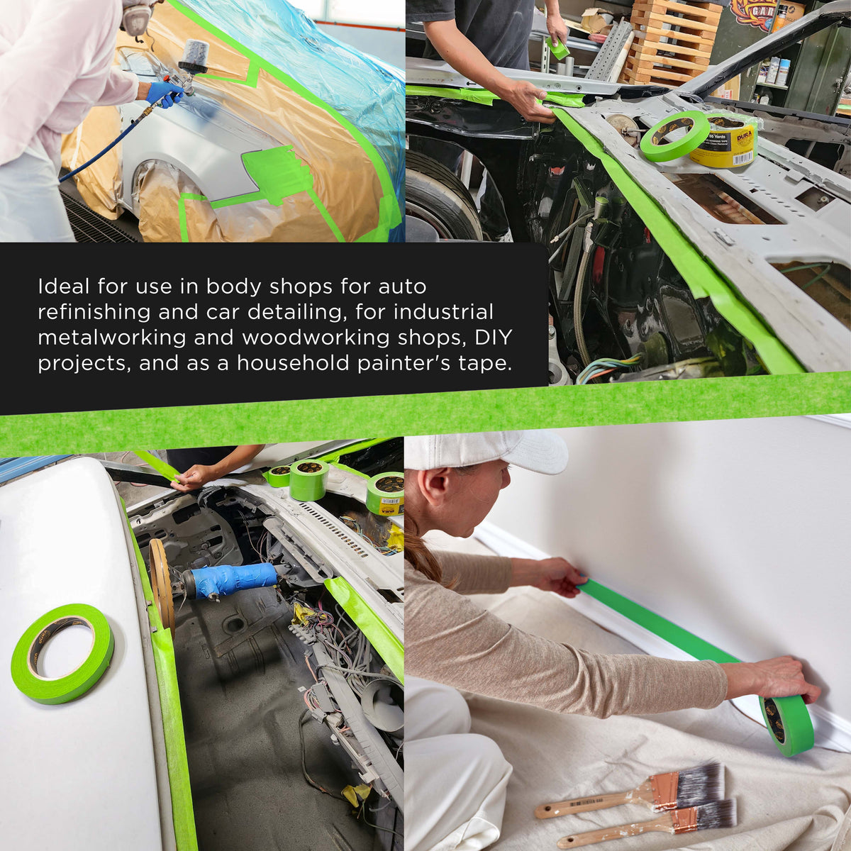 Green Automotive Masking Tape 2 Inch (1.88 Inch x 55 Yards), Case of 18 Rolls - Premium High-Performance, Heat Resistant