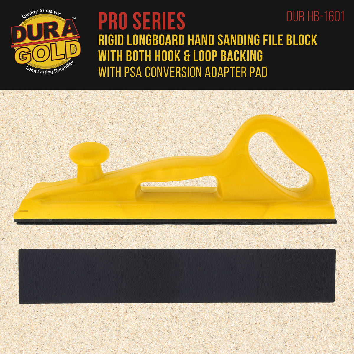 Pro Series Rigid Longboard Hand Sanding File Block, Both Hook & Loop Backing and PSA Backing Conversion Adapter Pad, Rolls 16-1/2" Sandpaper