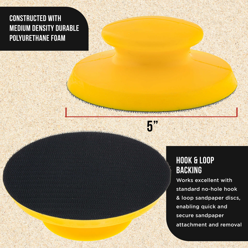 Pro Series 5" Round-Shaped Hand Sanding Block Pad for Hook & Loop, PSA 5" DA Sanding Discs, 2 Pack, Conversion Adapter Pad for PSA Sandpaper