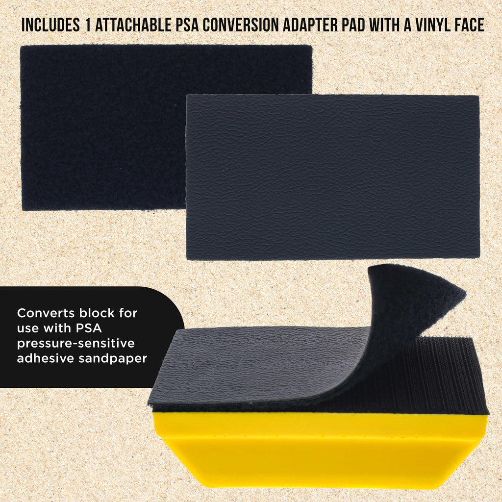 Pro Series Rectangle 5" x 2-3/4" Hand Sanding Block Pad with Hook & Loop Backing and PSA Sandpaper Conversion Adapter Pad - Sand Paint