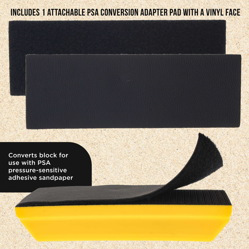 Pro Series Rectangle 7-3/4" x 2-3/4" Hand Sanding Block Pad with Hook & Loop Backing and PSA Sandpaper Conversion Adapter Pad - Sand Paint