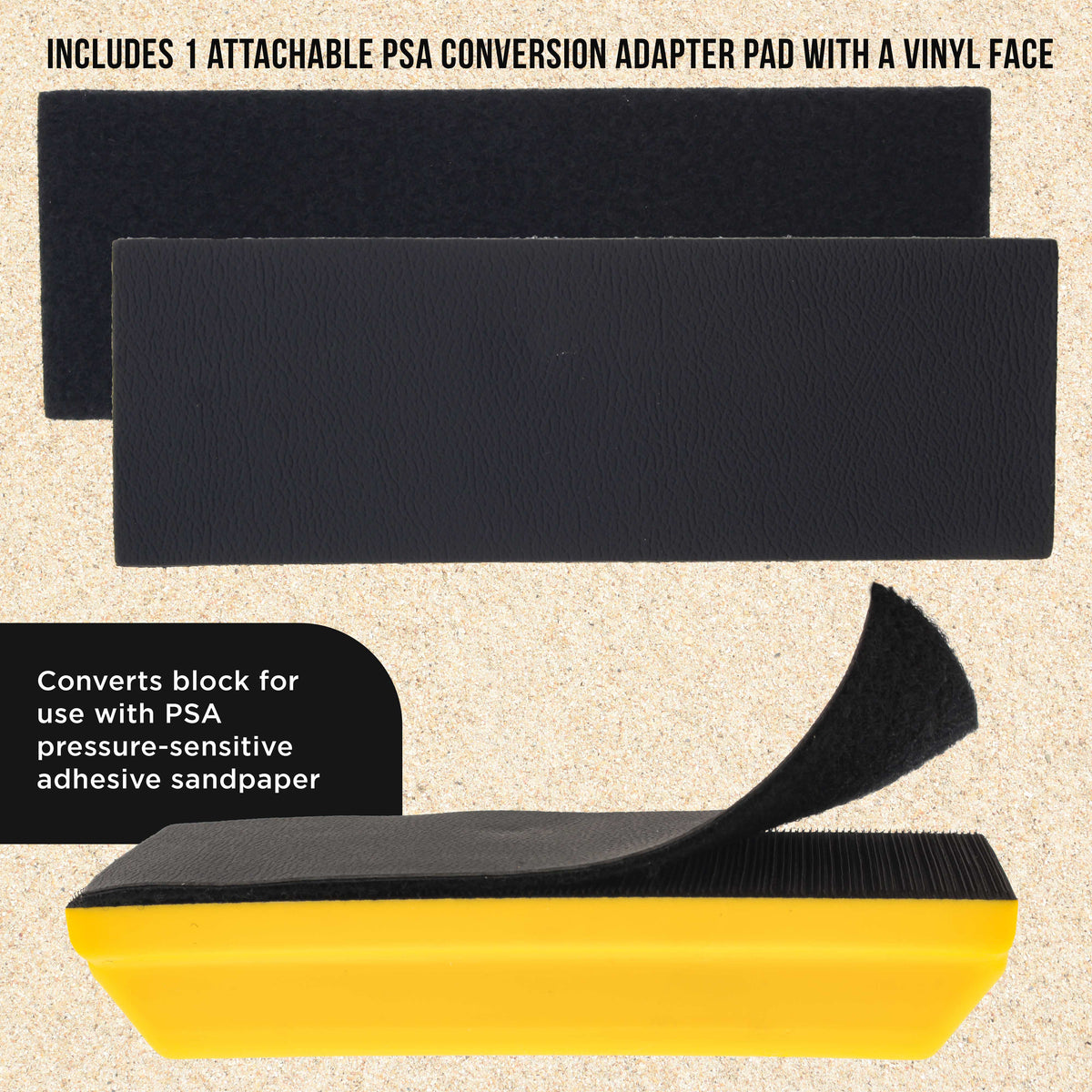Pro Series Rectangle 7-3/4" x 2-3/4" Hand Sanding Block Pad with Hook & Loop Backing and PSA Sandpaper Conversion Adapter Pad - Sand Paint