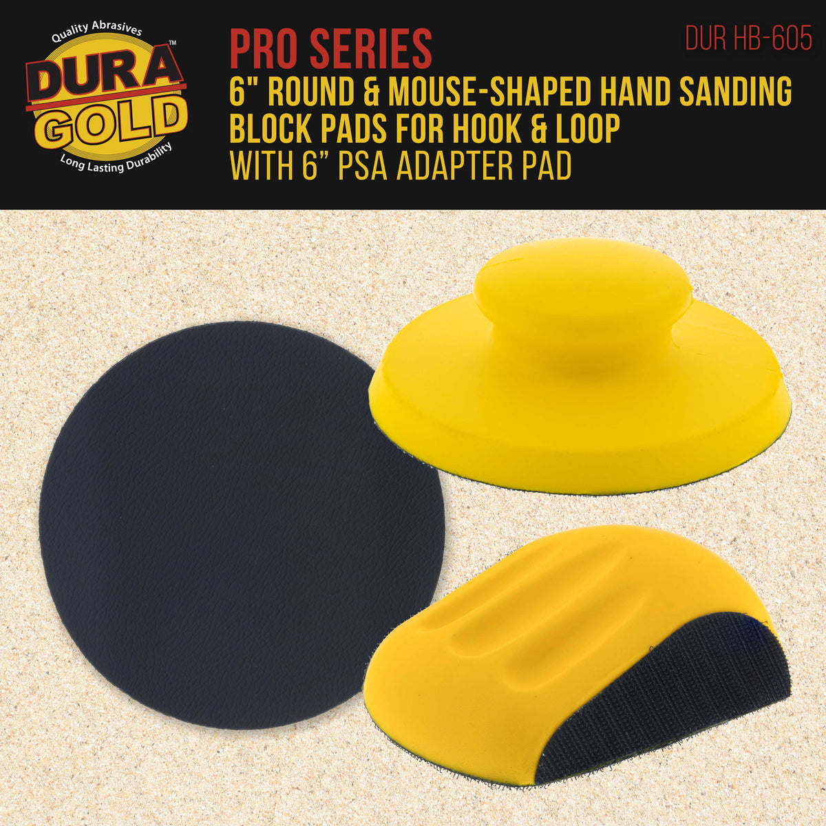 Pro Series 6" Round & Mouse-Shaped Hand Sanding Block Pads for Hook & Loop and PSA 6" DA Sanding Discs, PSA Sandpaper Conversion Adapter Pad