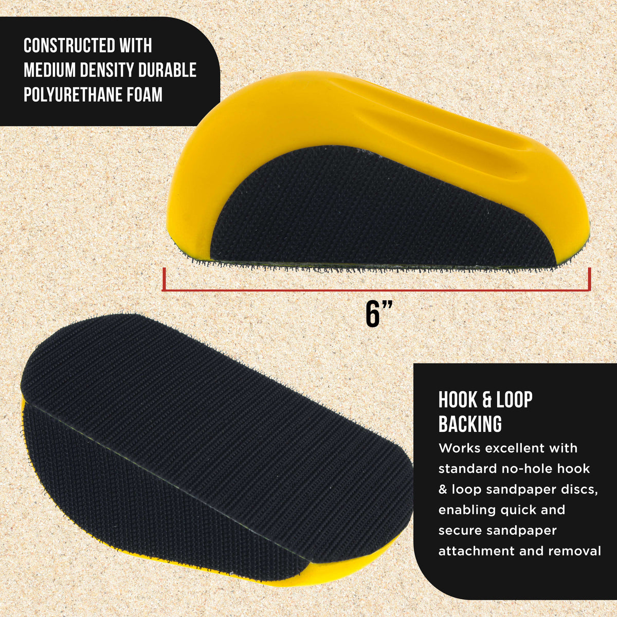Pro Series 6" Round & Mouse-Shaped Hand Sanding Block Pads for Hook & Loop and PSA 6" DA Sanding Discs, PSA Sandpaper Conversion Adapter Pad