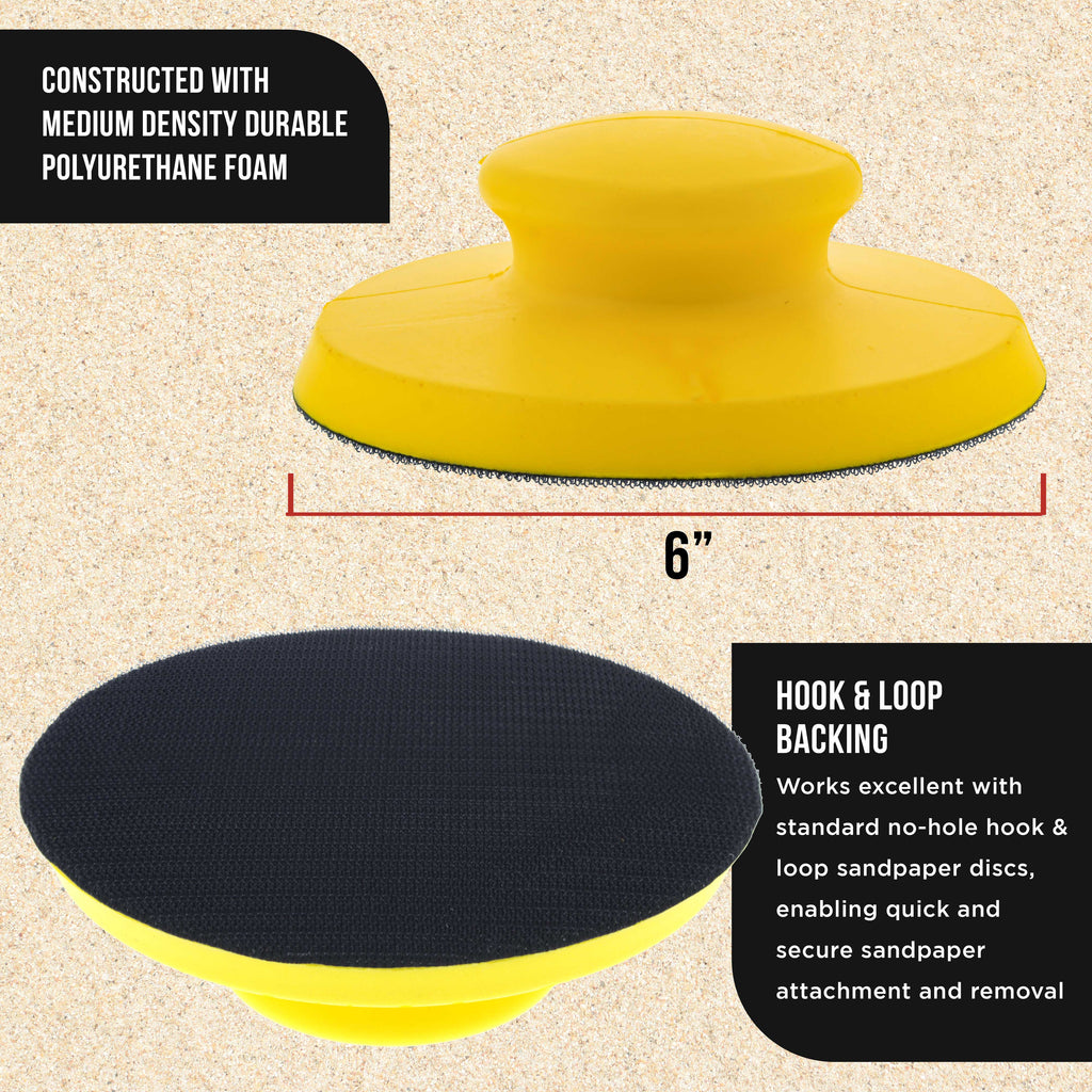 Pro Series 6" Round & Mouse-Shaped Hand Sanding Block Pads for Hook & Loop and PSA 6" DA Sanding Discs, PSA Sandpaper Conversion Adapter Pad