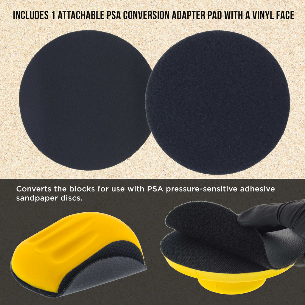 Pro Series 6" Round & Mouse-Shaped Hand Sanding Block Pads for Hook & Loop and PSA 6" DA Sanding Discs, PSA Sandpaper Conversion Adapter Pad