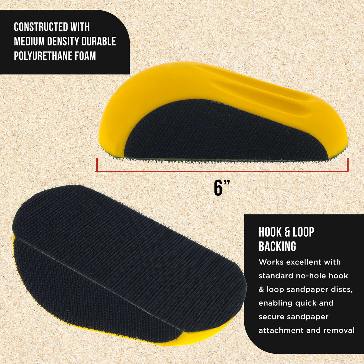 Pro Series 6" Mouse-Shaped Hand Sanding Block Pad for Hook & Loop, PSA 6" DA Sanding Discs, 2 Pack, Conversion Adapter Pad for PSA Sandpaper