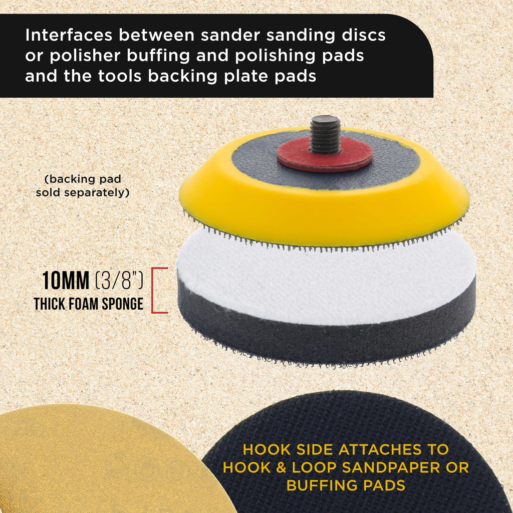 Pro Series 3" x 10mm Soft Density Interface Pad, 3 Pack - Hook & Loop Foam Cushion Used Between Sander Sanding Discs, Polisher Polishing Pad