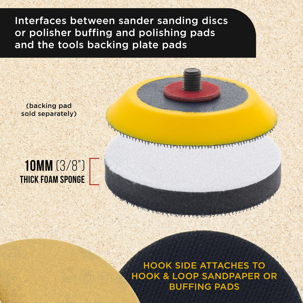 Pro Series 3" x 10mm Soft Density Interface Pad, 3 Pack - Hook & Loop Foam Cushion Used Between Sander Sanding Discs, Polisher Polishing Pad