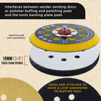 Pro Series 5" x 10mm Soft Density Interface Pad, 8 Hole Pattern Dustless, 2 Pack - Hook & Loop, Between Vacuum Sander Sanding Discs Polisher