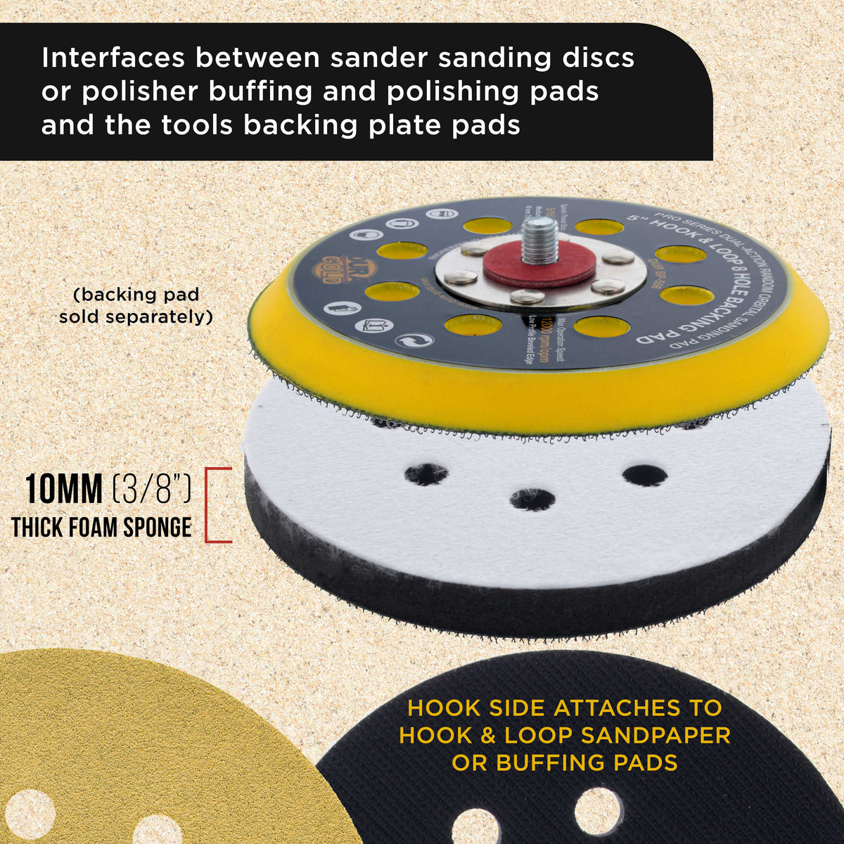 Pro Series 5" x 10mm Soft Density Interface Pad, 8 Hole Pattern Dustless, 2 Pack - Hook & Loop, Between Vacuum Sander Sanding Discs Polisher