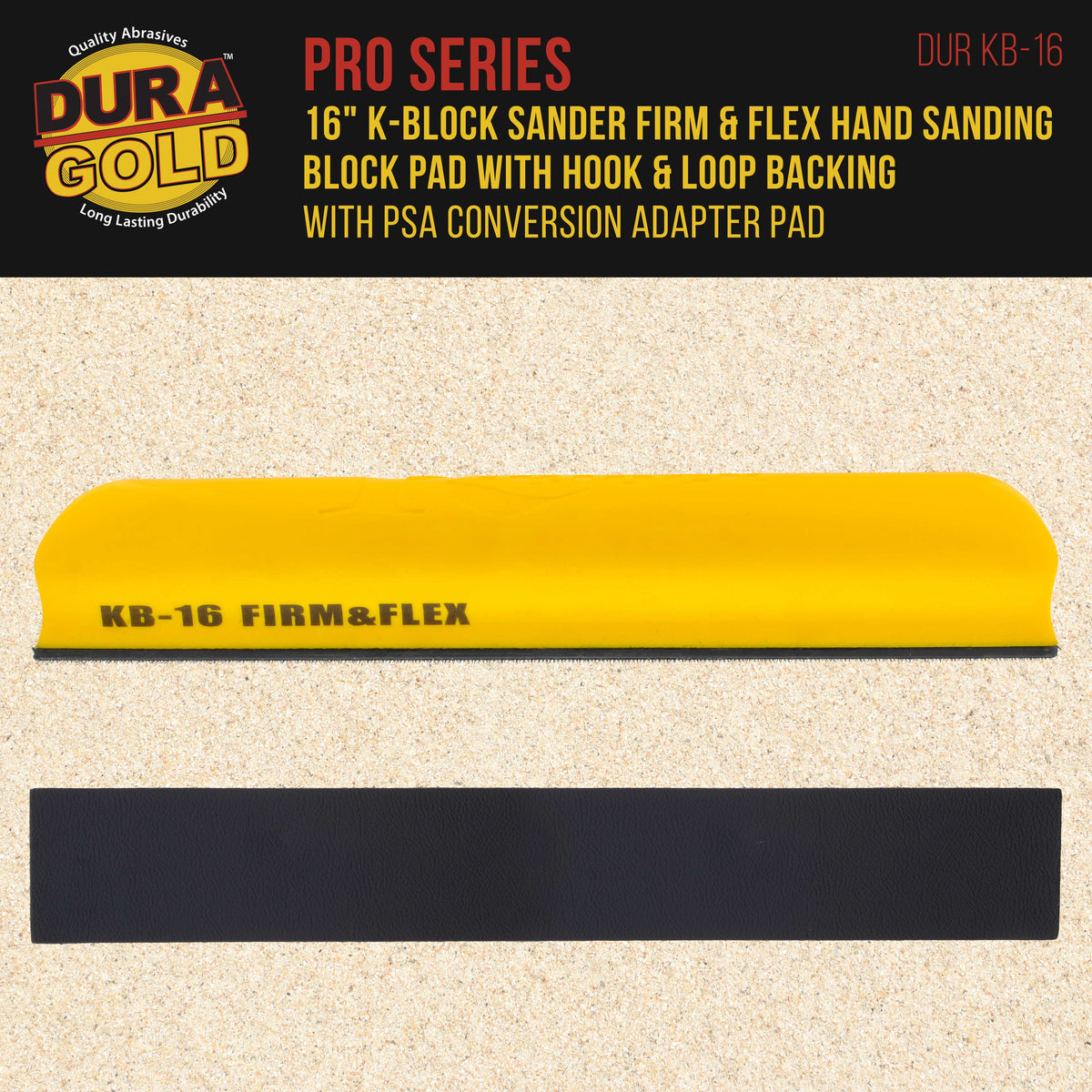 Pro Series 16" K-Block Sander Firm & Flex Hand Sanding Block Pad with Hook & Loop Backing and PSA Sandpaper Conversion Adapter Pad