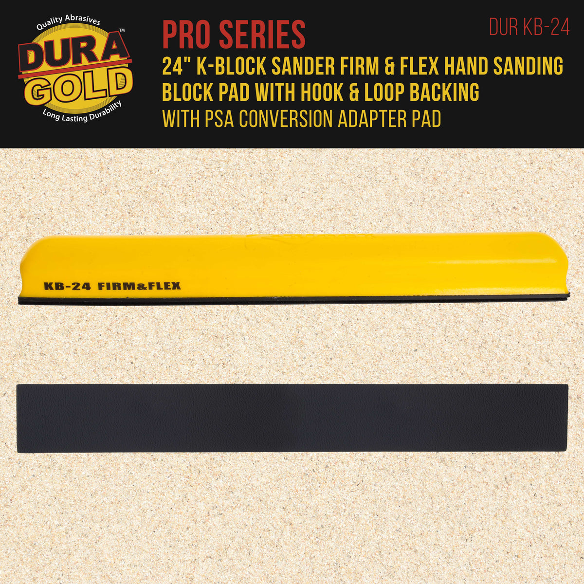 Pro Series 24" K-Block Sander Firm & Flex Hand Sanding Block Pad with Hook & Loop Backing and PSA Sandpaper Conversion Adapter Pad