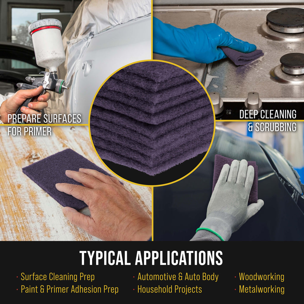 Premium 6" x 9" Purple Medium Fine Scuff Pads, Box of 10 - Scuffing, Sanding, Cleaning, Auto Paint Color Blend Surface Adhesion Preparation