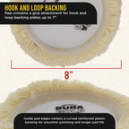 3 Pack of 8" 100% Premium Wool Hook & Loop Grip Buffing Pads with a 7" Flexible Edge Backing Plate - Compound Cutting, Polishing - Polisher