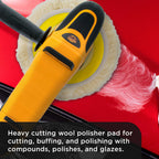 3 Pack of 8" 100% Premium Wool Hook & Loop Grip Buffing Pads with a 7" Flexible Edge Backing Plate - Compound Cutting, Polishing - Polisher