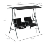 2-Person Porch Swing with Stand and Pivot Table, Black