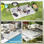 9' x 12'  Patio Reversible Outdoor RV Rug with Carry Bag, Rhombus Patchwork, White & Grey