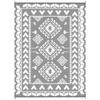 9' x 12'  Patio Reversible Outdoor RV Rug with Carry Bag, Rhombus Patchwork, White & Grey