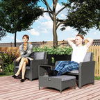 5 Piece Rattan Patio Set with 2 Chairs, 2 Ottomans & 2-Tier Table, Grey