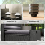 5 Piece Rattan Patio Set with 2 Chairs, 2 Ottomans & 2-Tier Table, Grey