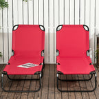2-Piece Folding Chaise Lounge with 5-Level Reclining Back, Steel Frame, Red