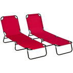 2-Piece Folding Chaise Lounge with 5-Level Reclining Back, Steel Frame, Red