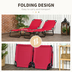 2-Piece Folding Chaise Lounge with 5-Level Reclining Back, Steel Frame, Red