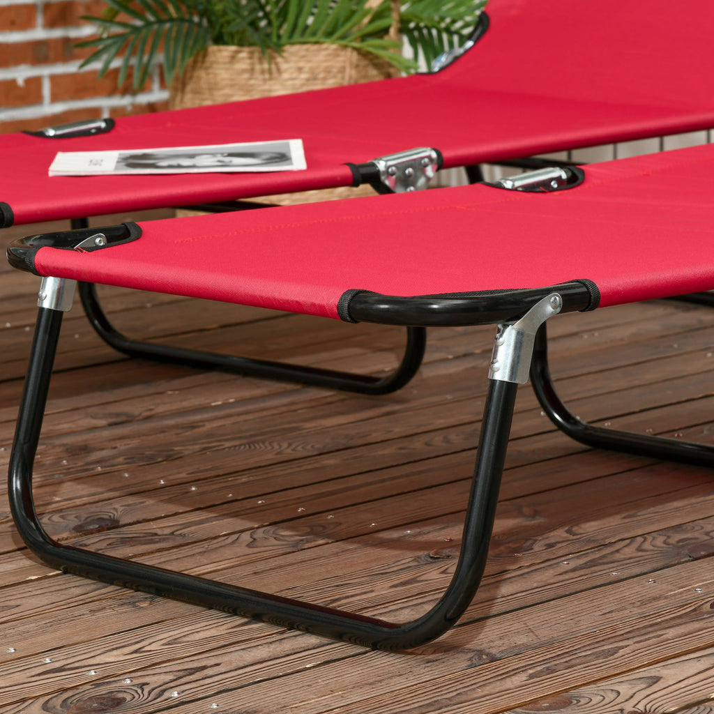 2-Piece Folding Chaise Lounge with 5-Level Reclining Back, Steel Frame, Red