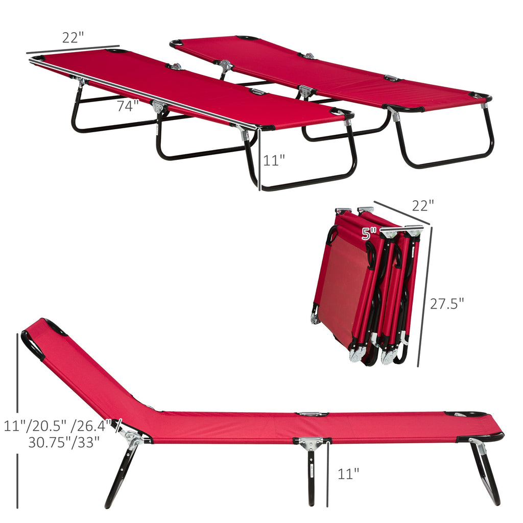 2-Piece Folding Chaise Lounge with 5-Level Reclining Back, Steel Frame, Red