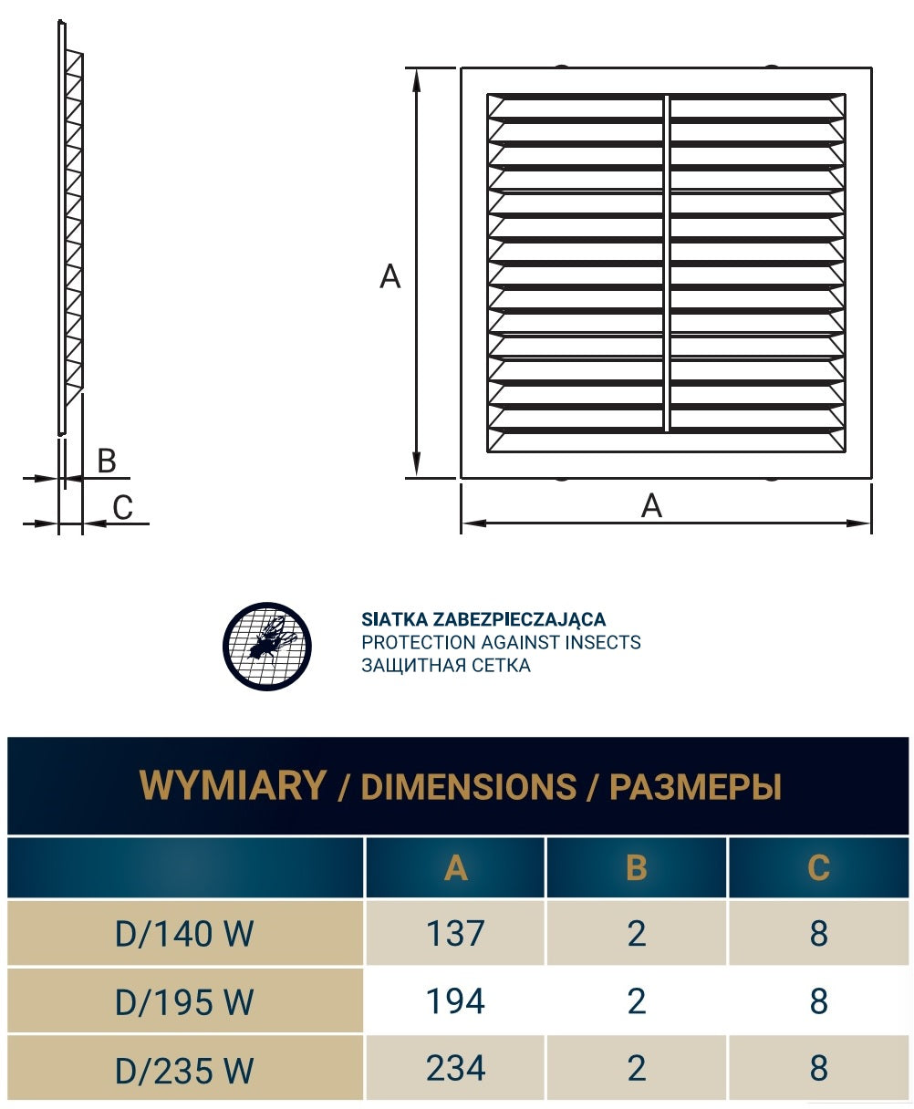 Louvre Vent  D/235W 235mm X 235mm with Fly Screen
